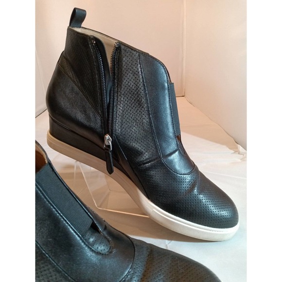 L Paolo Size 12 Med Wedge Sneaker Black Leather Platform Shoes Ankle Zip Bootie - Picture 4 of 14